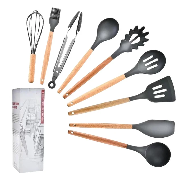 Handle Cooking Tool Silicone Kitchen Utensils Set, Utensil Set with Holder, Silicon Cooking Utensils