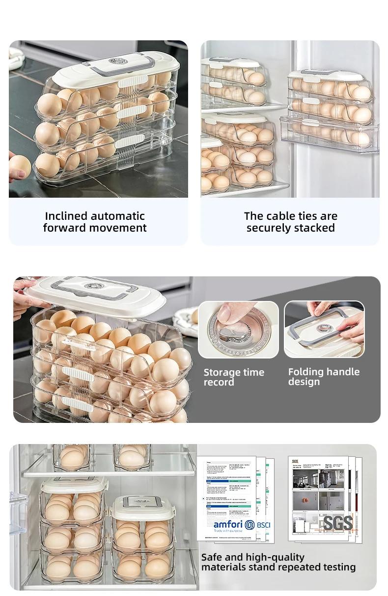 double row egg holder easy to take fridge egg organizer with concealed handle-2