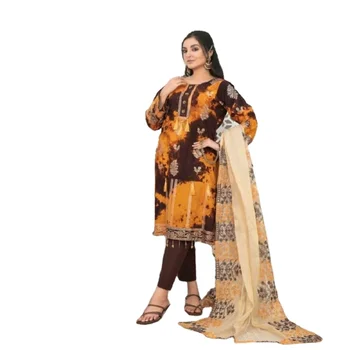 Fashion Designer Pakistan and Indian Lawn 3 Piece Ladies Suits with Gold Table Printed by Tawakkal Volume CIANA