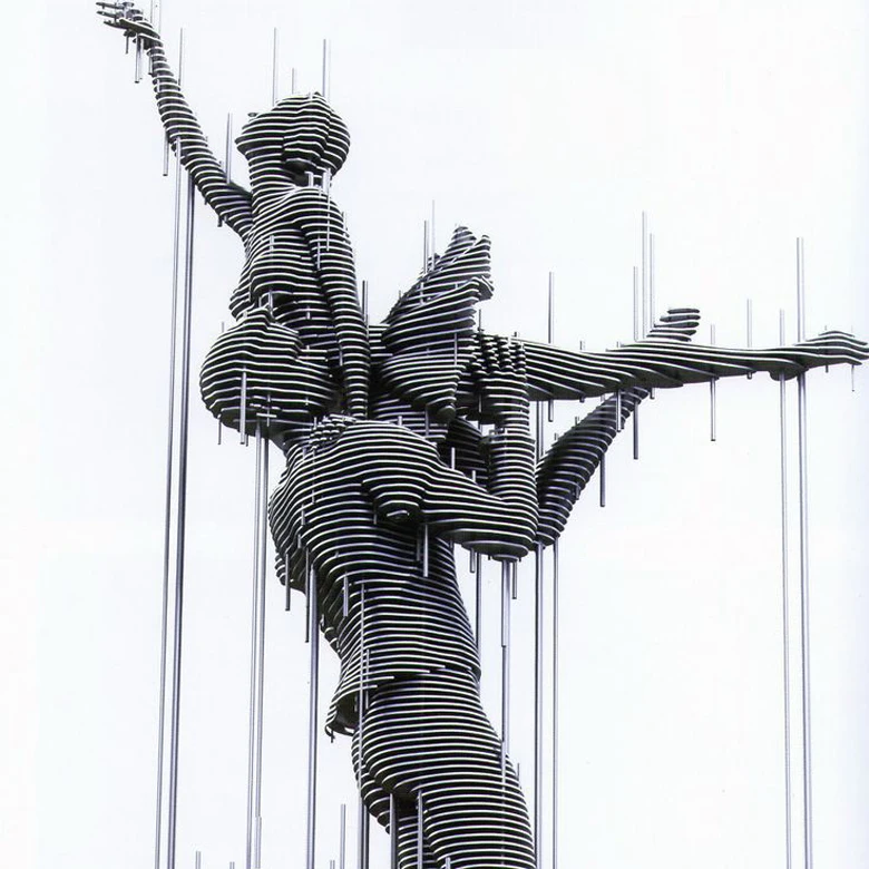 Modern Custom Made Large Garden Art Metal Sculptures Abstract Stainless Steel Sliced Statue for Double Dance Sculpture