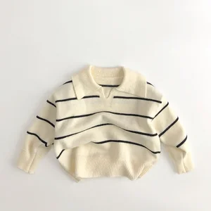 Autumn Winter Cotton O-Neck Striped Knitted Bottoming Shirt Sweater Crocheted Techniques