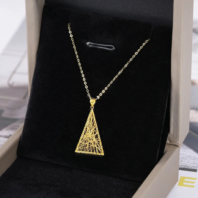 21k Exaggerated Round Triangle Water Drop Pendant Jewellery Manufacturer Custom Design Saudi Gold Jewelry Pawnable 18k Necklace