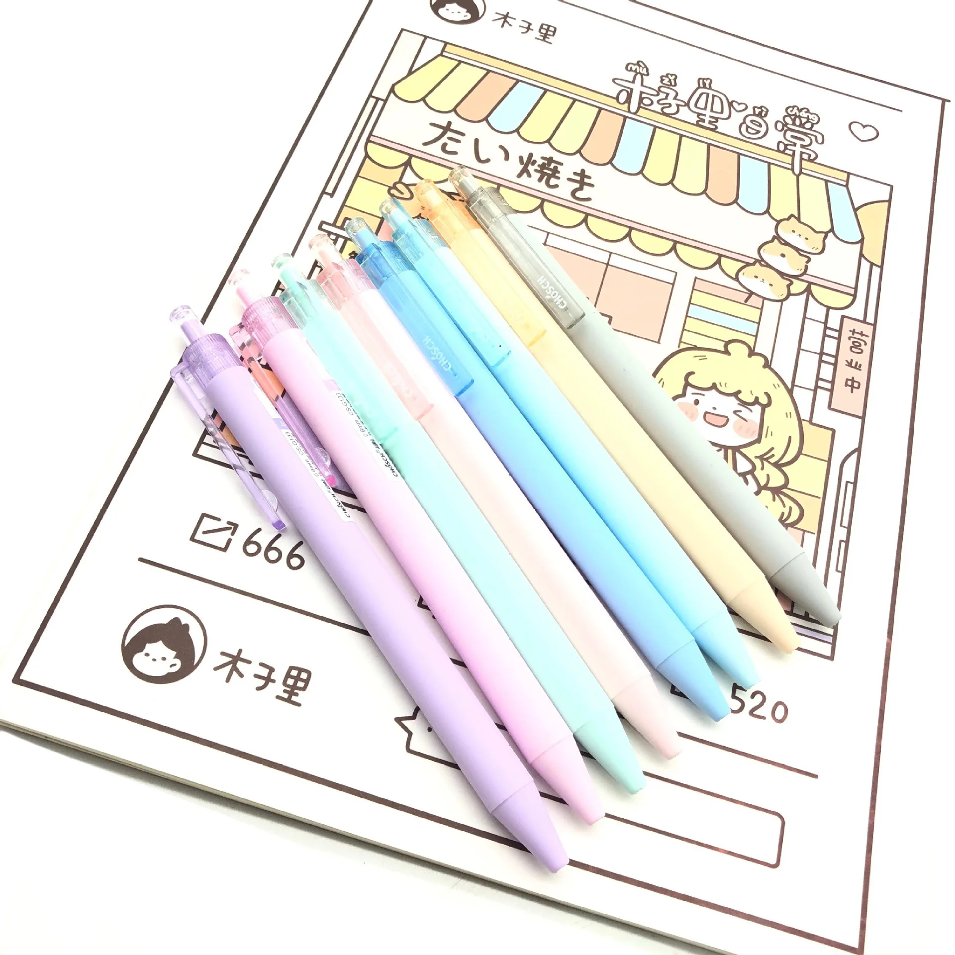Chosch Csg133 8/set 8 Colors 0.6mm Macaron Press Type Gel Writing Pen Smooth Gel Ink Office