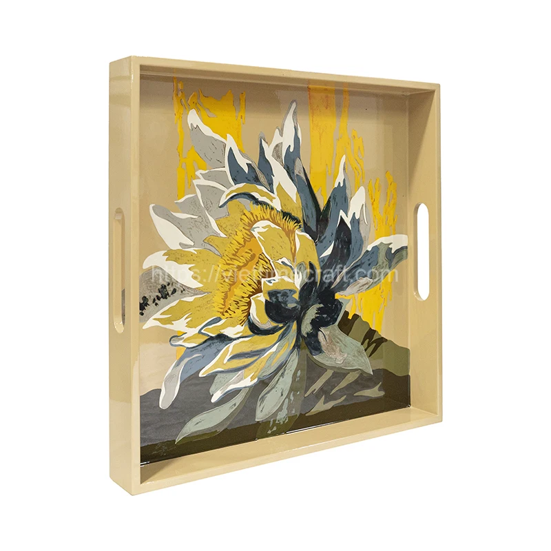 Luxury Model Lacquer Tray Leaves Print,Glossy Surface,Sharp Image