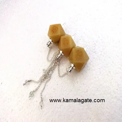 Assorted Natural Agate Hexagon Om Symbol Gemstone Pendulum Engraved Handmade Reiki Healing Craft From Gujarat KAMALAGATE.COM