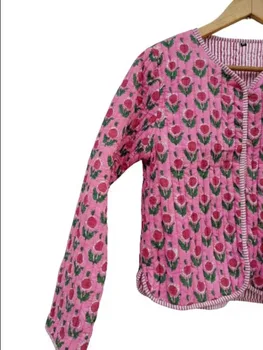 Indian Block Print Quilted Jacket - Bohemian Women's Wear