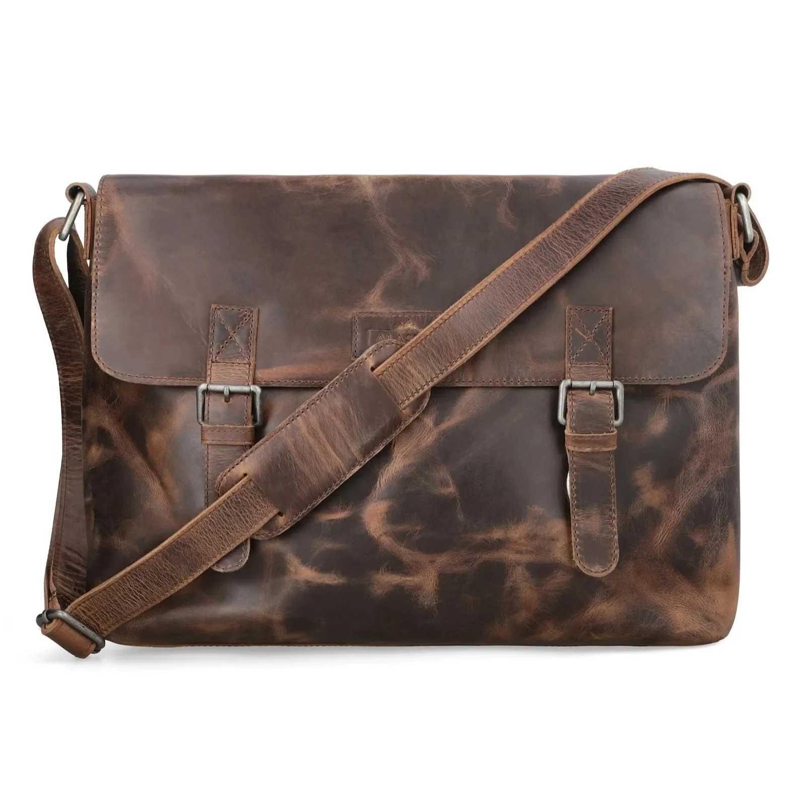 Rustic Distressed Leather Crossbody Bag Slim Leather Computer Laptop