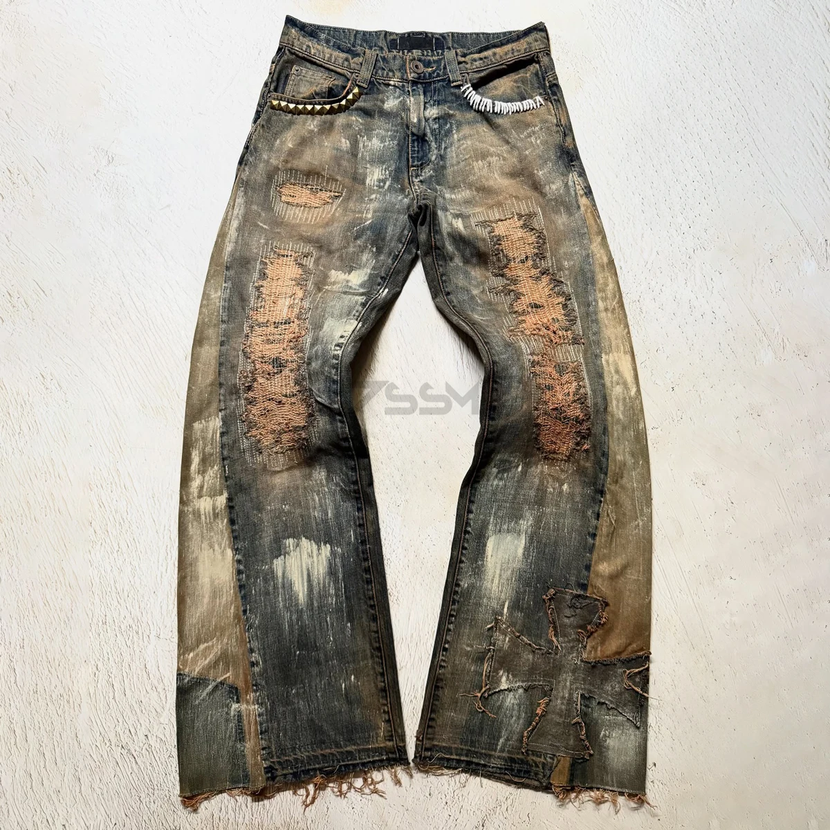Custom Washed Street Y2K Baggy Patchwork Vintage Painted Dirty 
