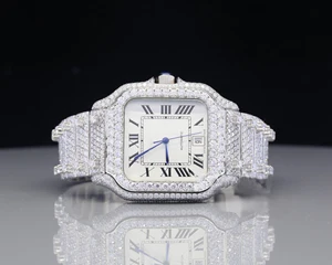 Factory Wholesale Price VVS Clarity Moissanite Diamond Black Dial Bust Automatic Watch Unisex Antique Fashion High Hip Hop