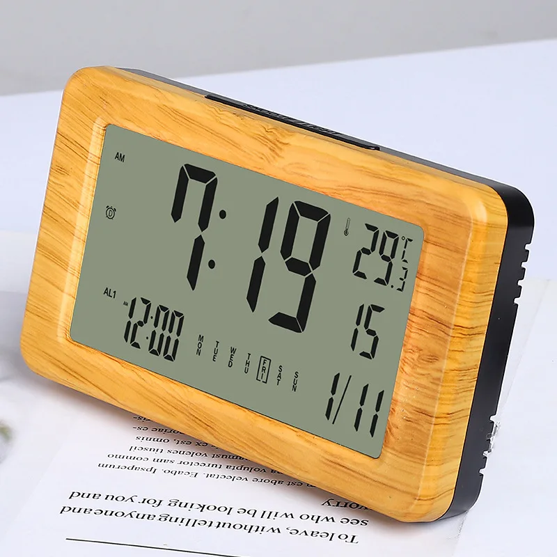 Multi-functional Water Transfer Bamboo Home Wall-mounted Desktop Electronic Clock LED Backlight Digital Snooze Alarm Clock