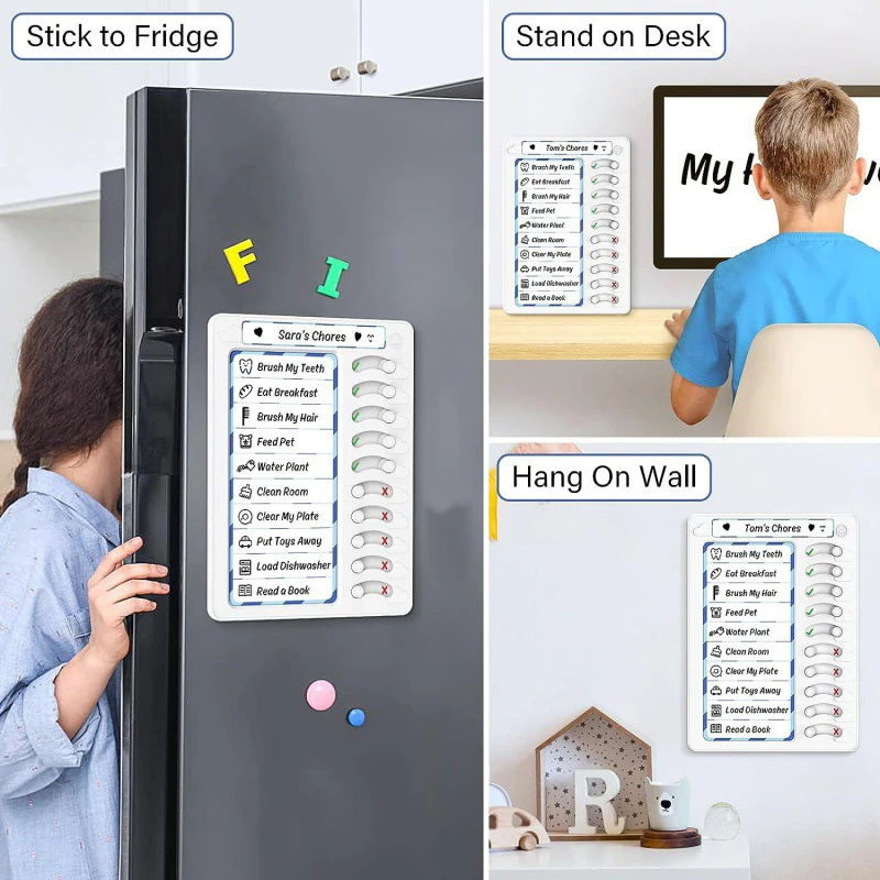 Tableau De Liste Réutilisable Pour Enfants - Lot De 2 Planificateurs De Tâches Et Mémo Magnétiques