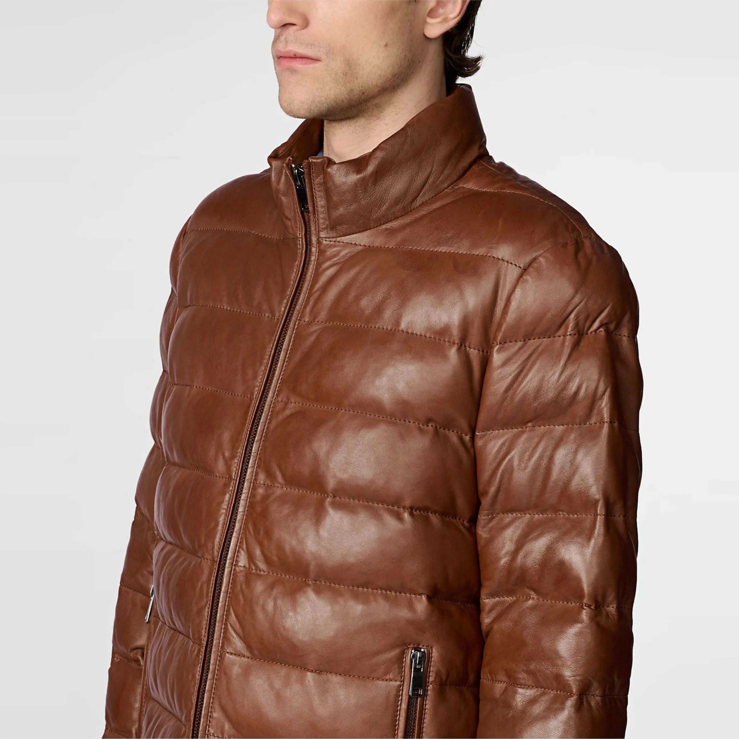 Puffer Jacket Insulated Leather Jacket Mens Puffer Leather Bomber