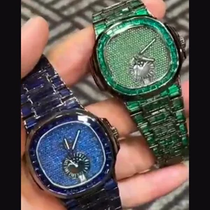 New Trending Green Stainless Steel Luxury Automatic Mechanical Moissanite Glass Water Resistant Analog Iced Chronograph Unisex