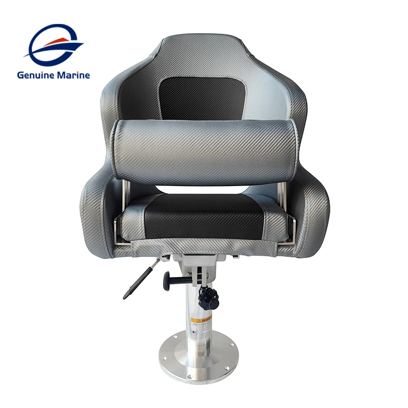 Genuine Marine OEM Complete Set Passenger Pontoon Flip up Cushions Folding Captain Seat With Pedestal for Boat Yacht