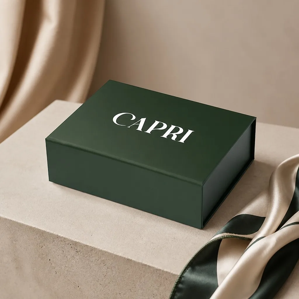 Custom Magnetic Folding Box Forest Green Matte Fabric Pull Tab Flat Pack Design for Fashion Apparel Packaging Wholesale Supplier