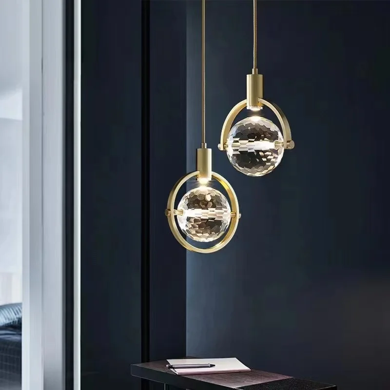 Nordic Light Luxury Creative Personality Sitting Room Restaurant Background Wall Small Crystal Ball Chandelier Pendant Lights
