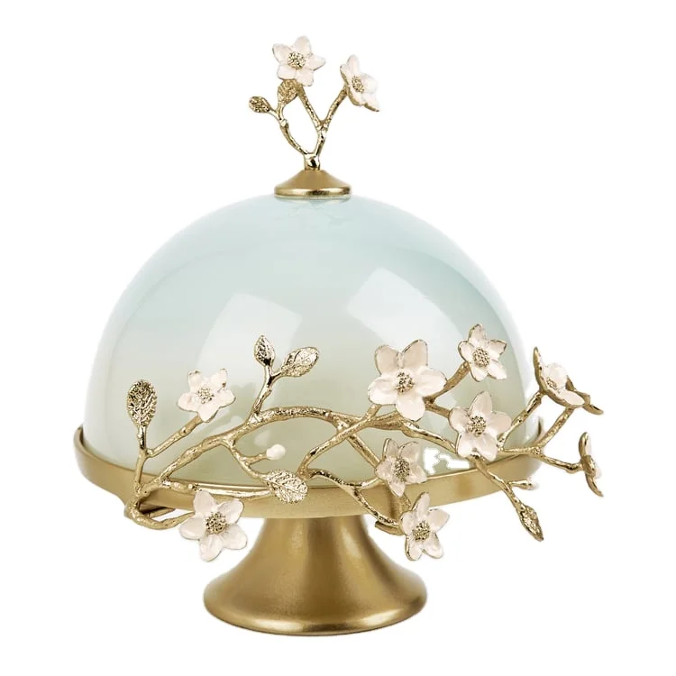 Latest 2023 Handmade Elegant Design Gold Polished Single Tier Birthday Dessert Flower Design Cake Stand Round Metal Cake Stand