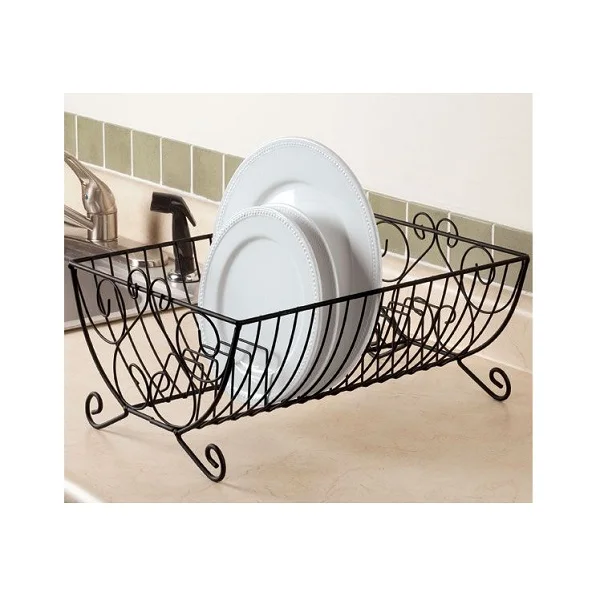 Metal Wire Kitchen Sink Dish Drainer Rack With Drainboard And Utensils
