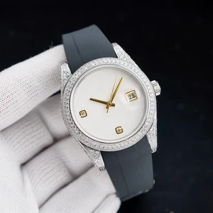 High-Quality Diamond-Set Moissanite Waterproof Rubber Strap Men's Mechanical Watch Date Display Casual Business Automatic Watch