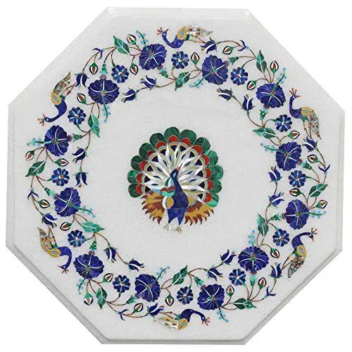 Marble inlay Coffee Table Top with Antique Marble Inlay Handcrafted Indian Stone Artwork Decorative Home Furniture
