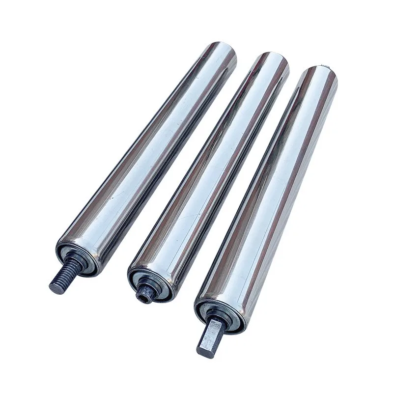 Galvanized and stainless steel gravity conveyor rollers with multiple shaft ends