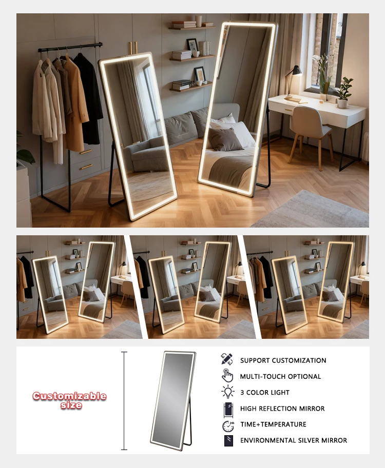 product factory price modern led full length mirror bright light dressing mirror standing floor mirror with light369-7
