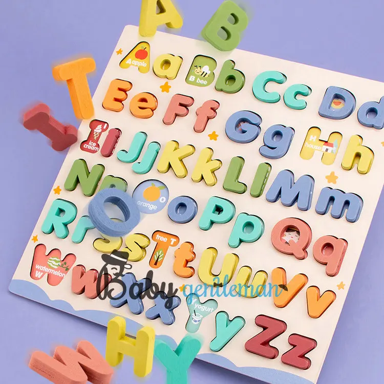 Montessori Alphabet Learning Toy 3D Wooden Jigsaw Puzzle Board for Kids ...