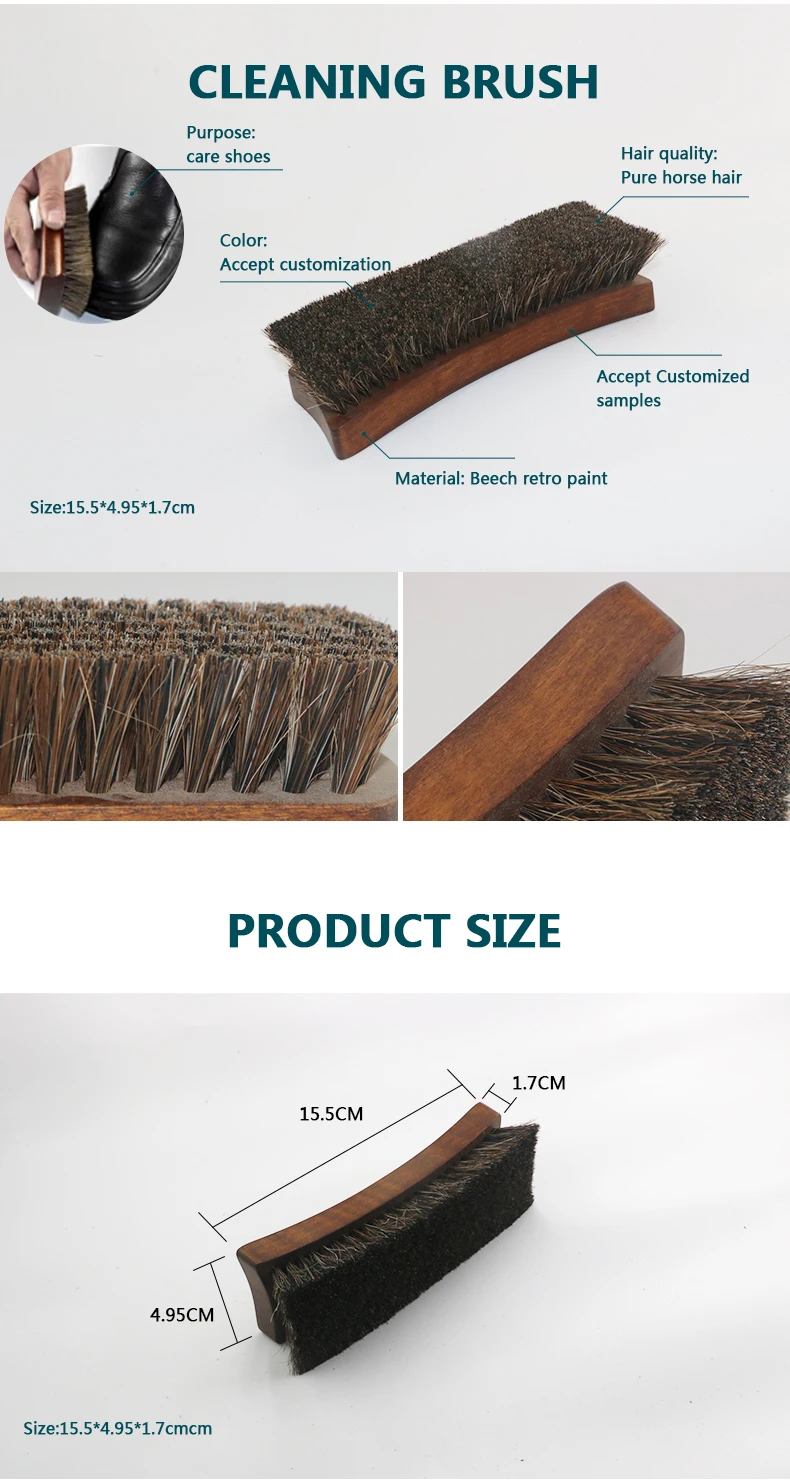 Professional Horsehair Shoe & Leather Brush,Antistatic Cleaning Tool with Pure Beechwood Handle for Shoes