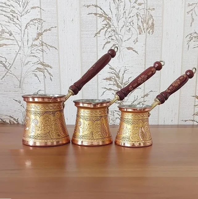 Caffettiera Turca In Rame Da 350 Ml Con Manico In Legno E App Per La Lettura Della Fortuna - Cezve Ibrik Per Caffè Turco, Greco E Arabo, 4 Tazze - 4
