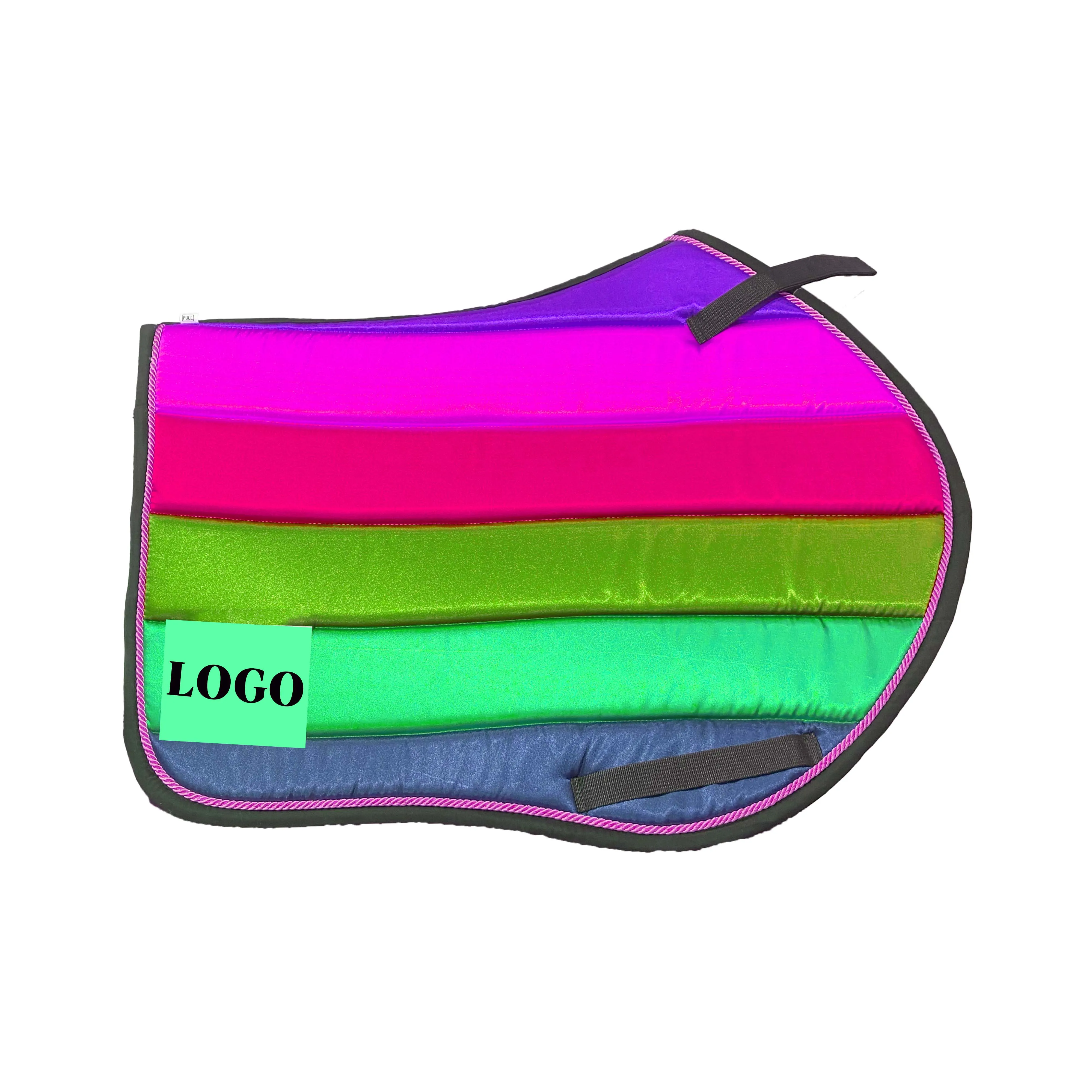 Classic Multi Color Saddle Pads Rainbow Foam Satin Custom Print Satin Saddle Pad Jumping Western Custom Stitch Saddle Pads