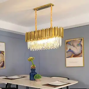 Modern Rectangular Gold Plated Clear Crystal Ceiling Lamp Big Chandelier