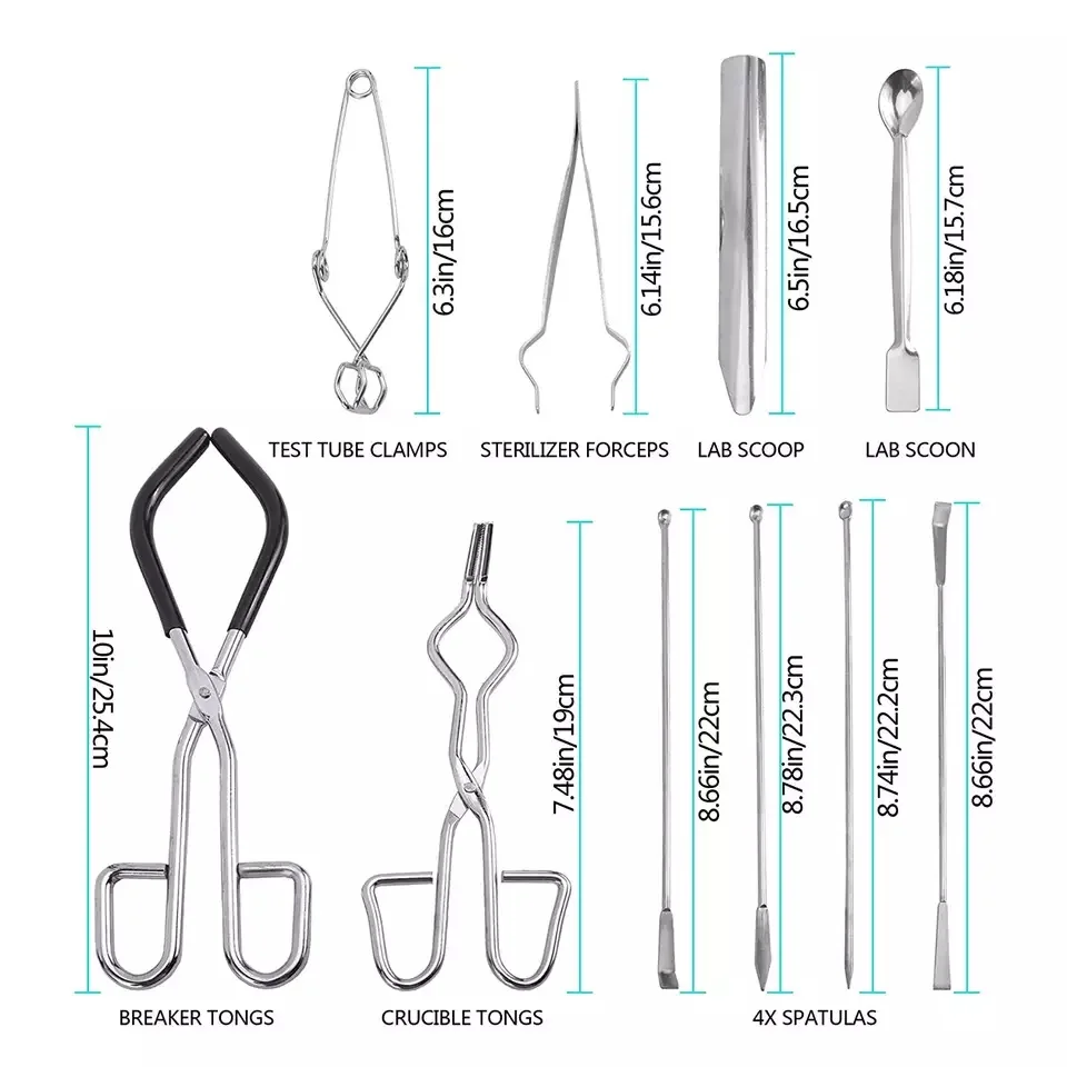 Dissection Kit Lab Tools Crucible Beaker Tongs Lab Spatula Scoop Spoon Test Tube Clamps Sterilizer Force