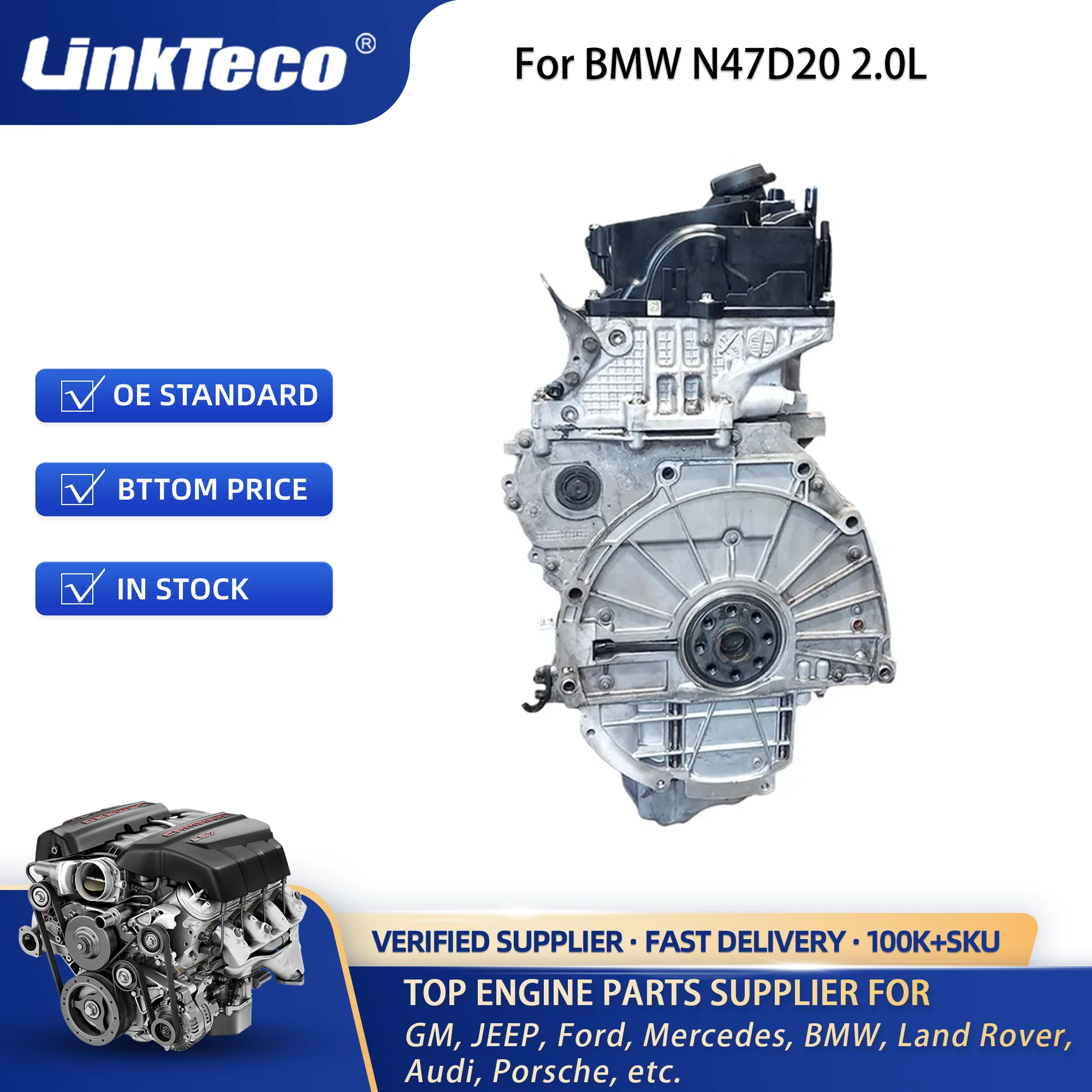 Linkteco High Quality Engine Assembly for Bmw N47D20 2.0L Long Block Diesel Motor N47D20A N47D20C N47D20D