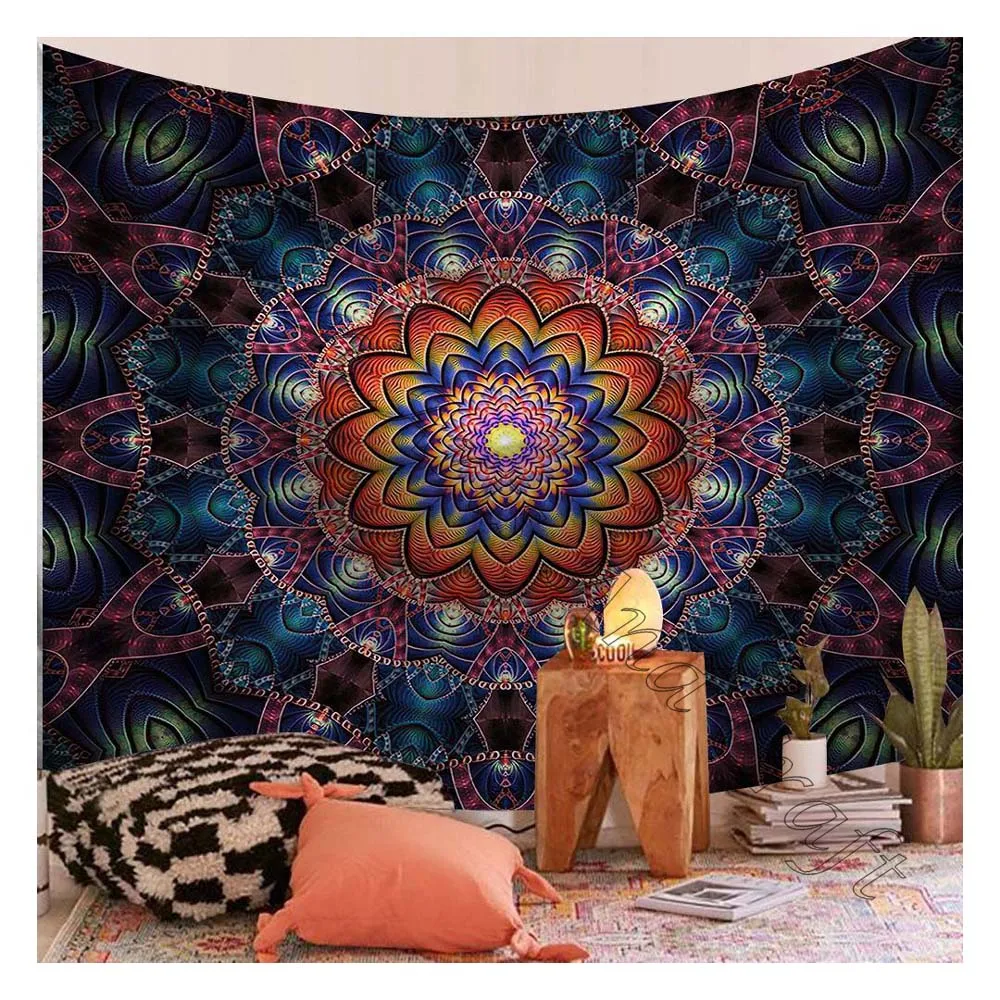 India Custom Print Large Boho Bohemian and Mandala Wall Hanging Tapestry for Bedroom 100% Floral Printed Cotton Mandela Hanging