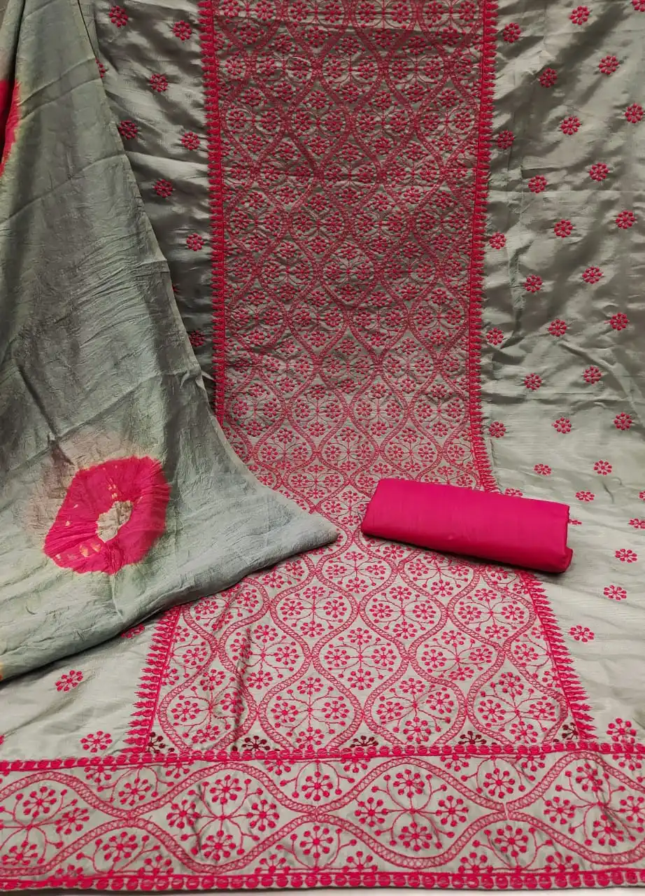Latest Design Multi Color Silk Embroidery Work Three Piece Lawn Salwar Kameez Suit by Ethnic Garment in Wholesale Price