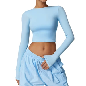 Long Sleeved Yoga Wear T-Shirt Quick Drying Tight Fitness Clothing Women's Crop Tank Top High Quality Gym Top