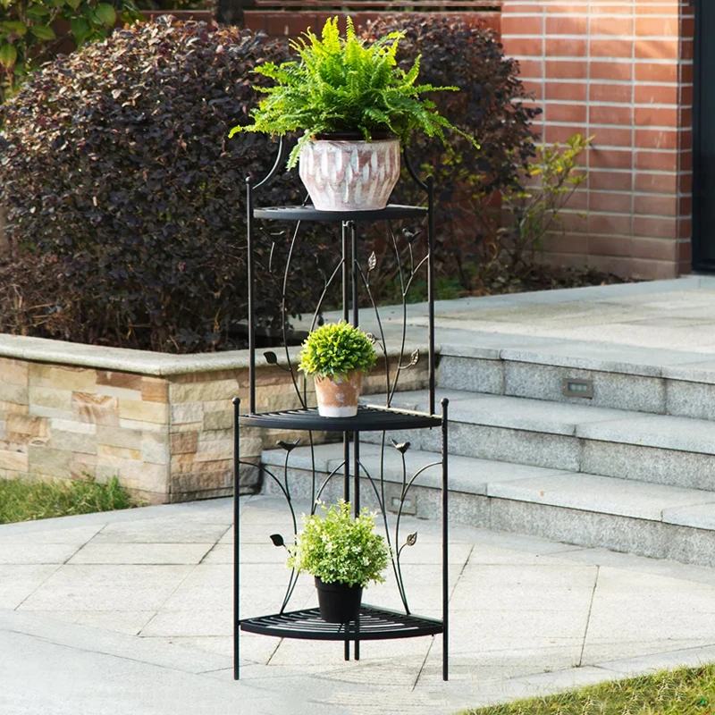 Foldable Corner Flower Stand Bookcase Shelf Metal Baker's Rack Wrought