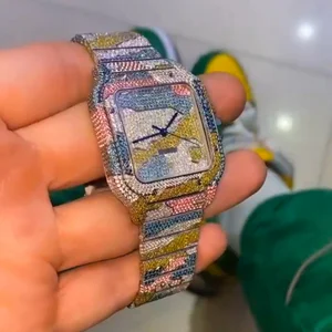 New Arrival Premium Antique Square Business Full Custom Luxury Two-Tone Yellow Gold Hip Hop Diamond Moissanite Mechanical