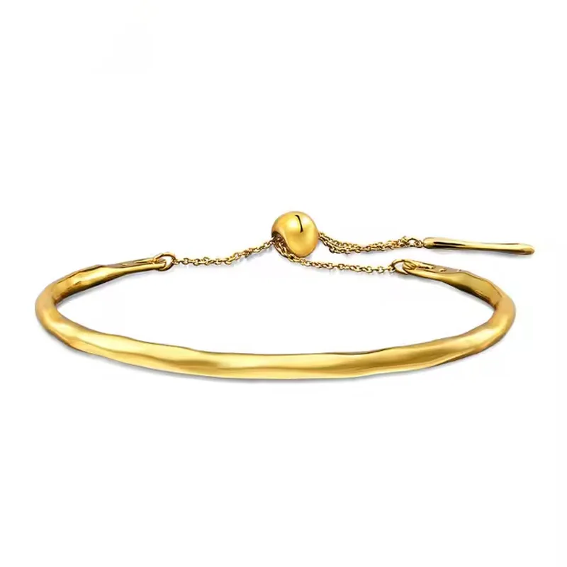 Hammered Bracelet Bangle Gold Jewelry with Adjustable Slider Bead
