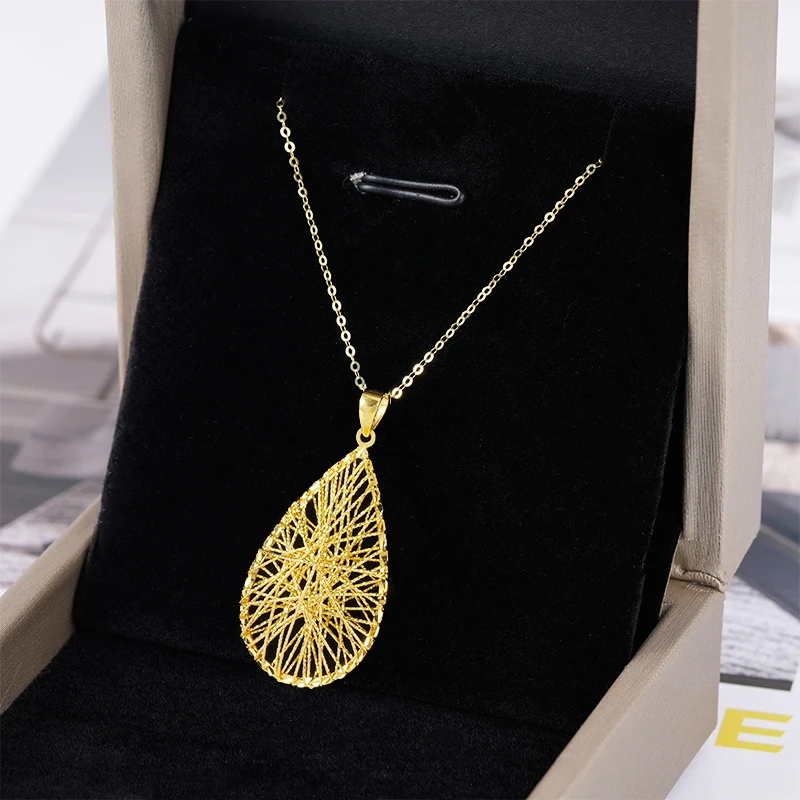 21k Exaggerated Round Triangle Water Drop Pendant Jewellery Manufacturer Custom Design Saudi Gold Jewelry Pawnable 18k Necklace