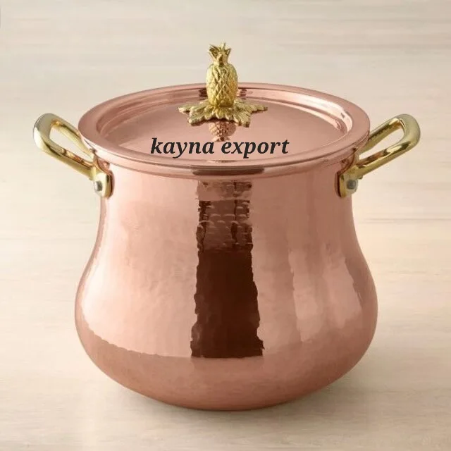 100% Cooper Cooking Pot with Lotus Design Flower Quality Copper Food Cooking Handi Customized Size and Shape Food Serving Pot