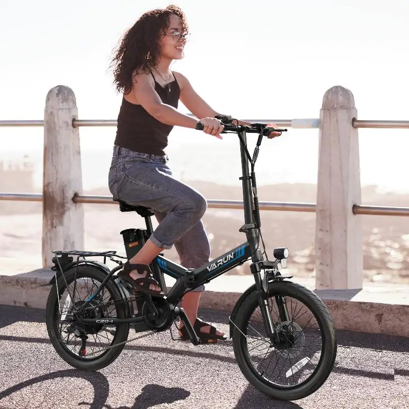 Varun C20 Blaze Electric Folding Bike with 400W Motor 14-Inch Tires 7-Speed & Integrated Lithium Battery Black"