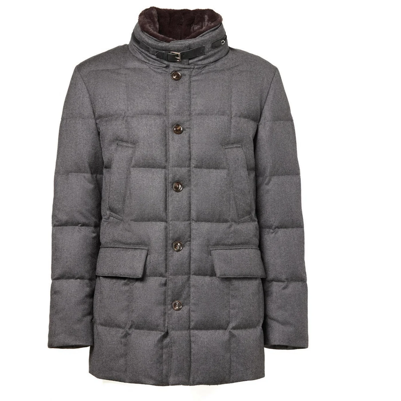 3550218 Grey Pocket Fur Midi Coat