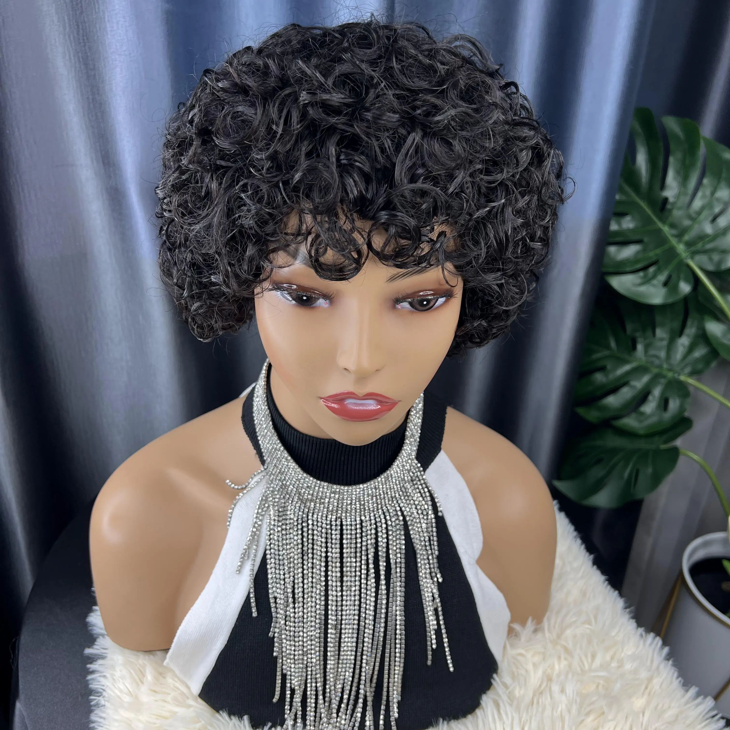 Short Bob Pixie Cut Water Wave Glueless Human Hair Wig None 