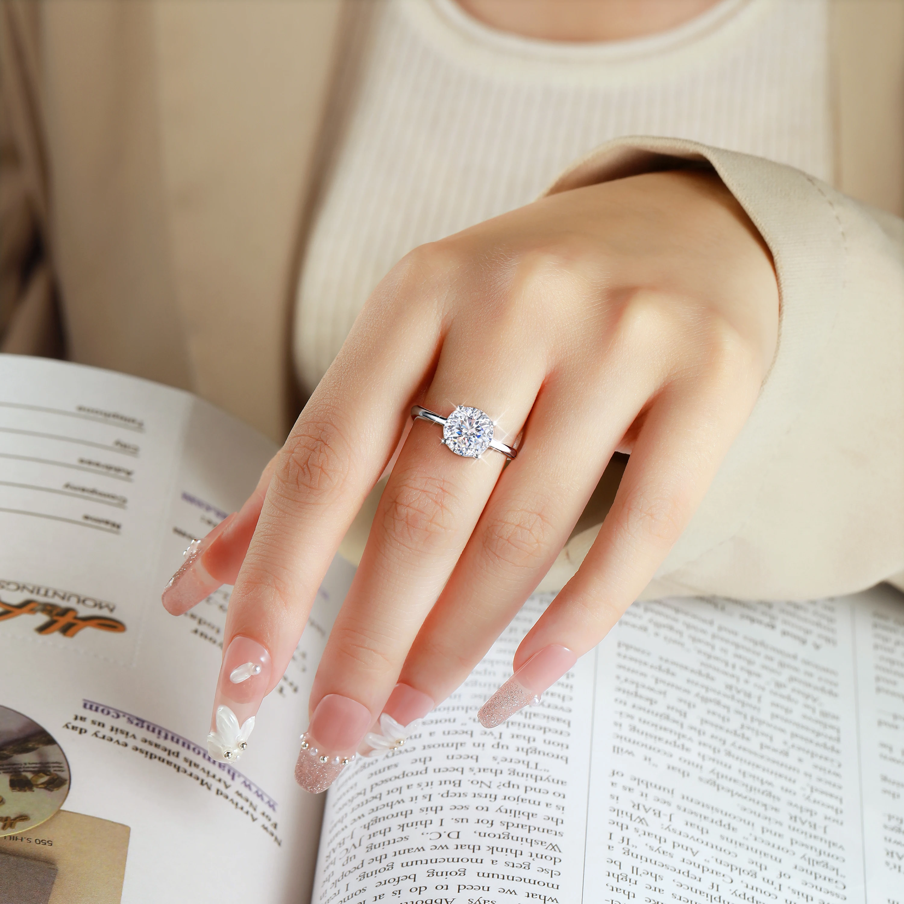 Anillo De Plata De Ley 925 Con Diamant Cuadrados Princa