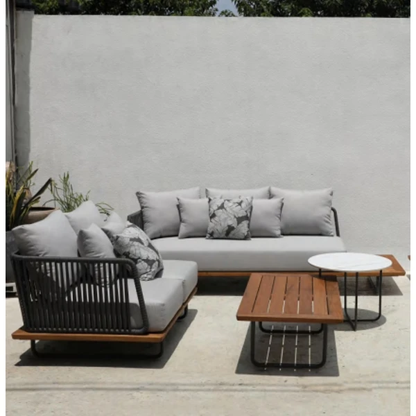 outdoor relax sofa outdoor with aluminium rattan and teak wood set