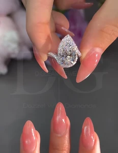 5CT Pear Cut Lab Grown Ring Set, Designer Halo Ring Set, Solid Ring Three Side Half Eternity Band, Wedding Bridal Ring Set