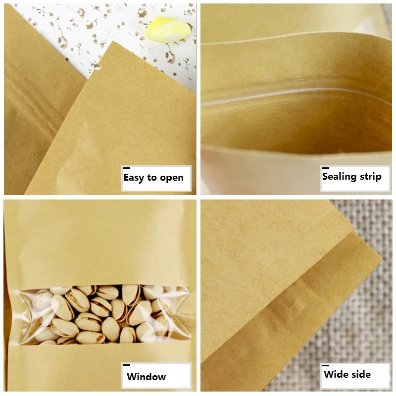 Kraft Packaging Bags Stand Up Pouch Ziplock Food Small Brown Paper Bag ...