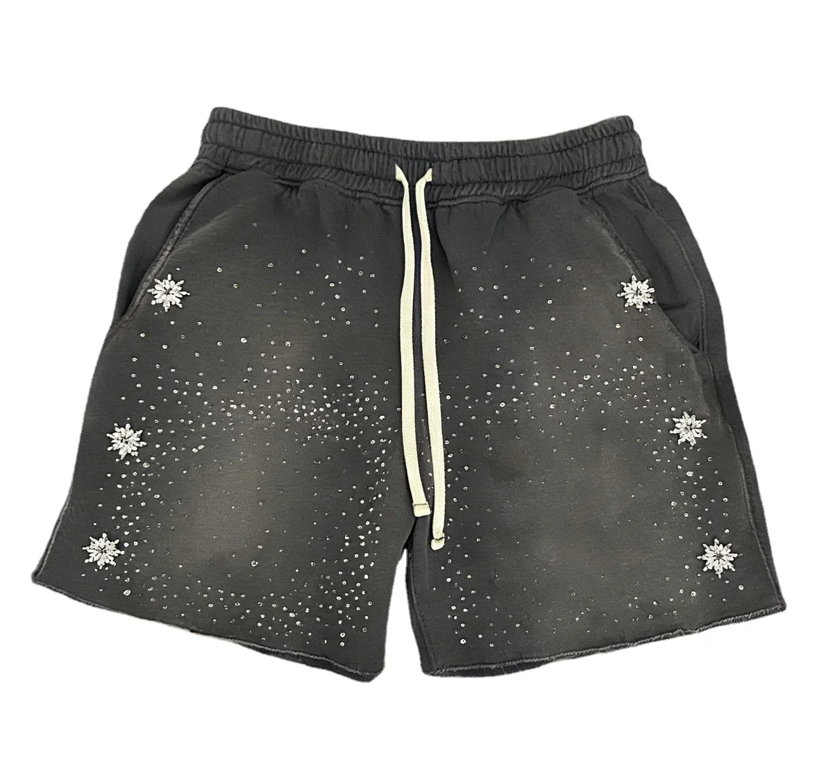 Glory Custom Sun Fade Rhinestone Drawstring Shorts Premium Quality 100% Cotton Fabric Shorts For Casualwear For Unisex