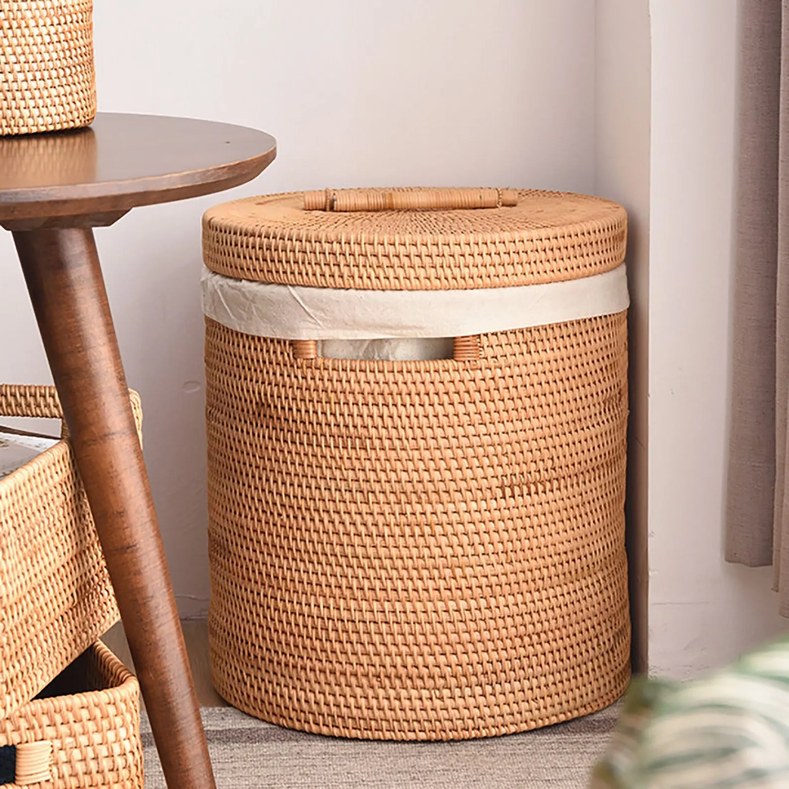 White Rattan Laundry Basket Hampers With Lid Cheapest Price Two